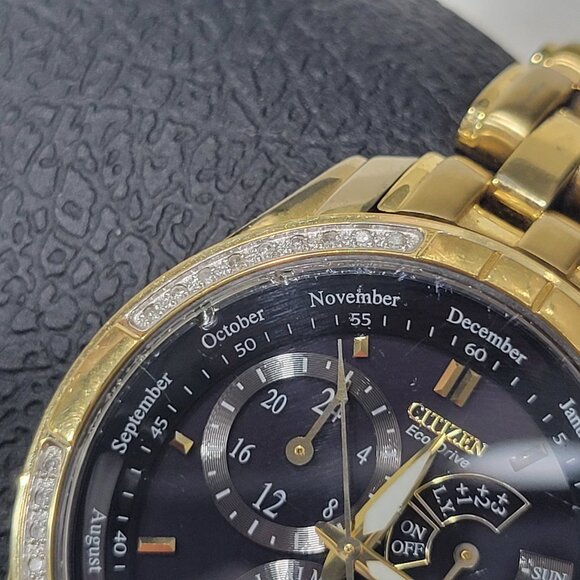 Citizen Eco Drive Mens Gold & Diamond BL8042-54E Perpetual Calendar - Picture 2 of 11